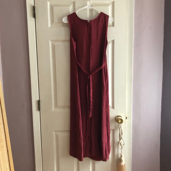 Silk Dress Sleeveless Burgundy Faux wrap A-line midi long tie-back sz M - Picture 2 of 2